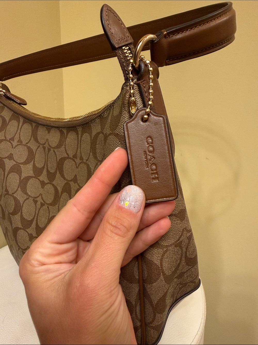 Coach Brown Signature Canvas Shoulder Bag with Leather Trim - Picture 2 of 6